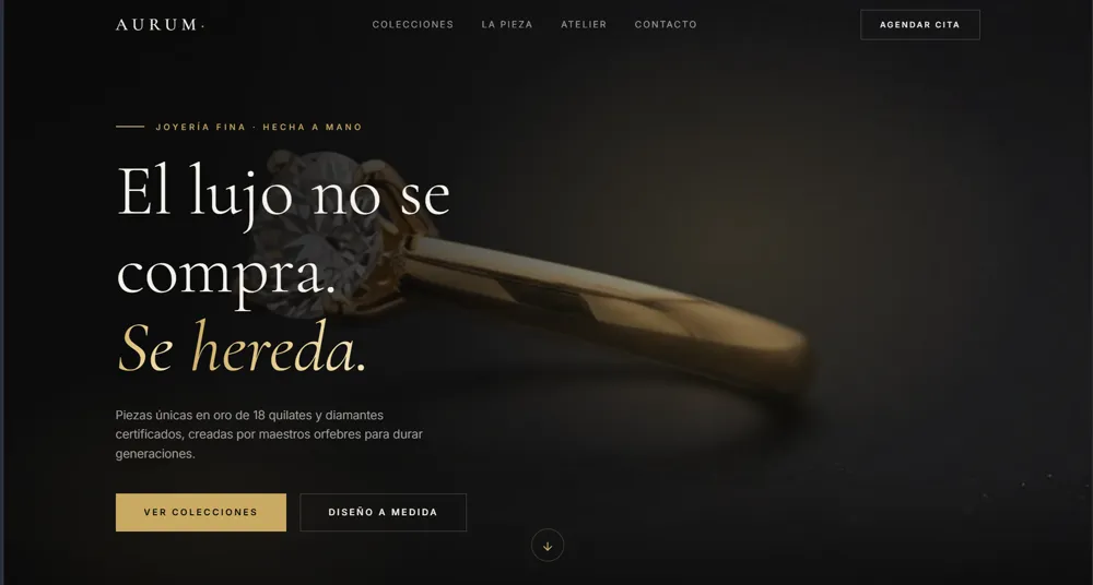 Landing page para AURUM, joyería fina hecha a mano